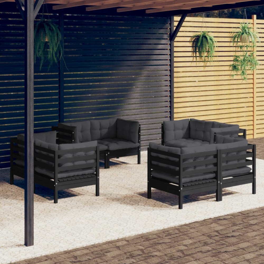 vidaXL Loungegrupp med antracit dynor 8 delar massiv furu