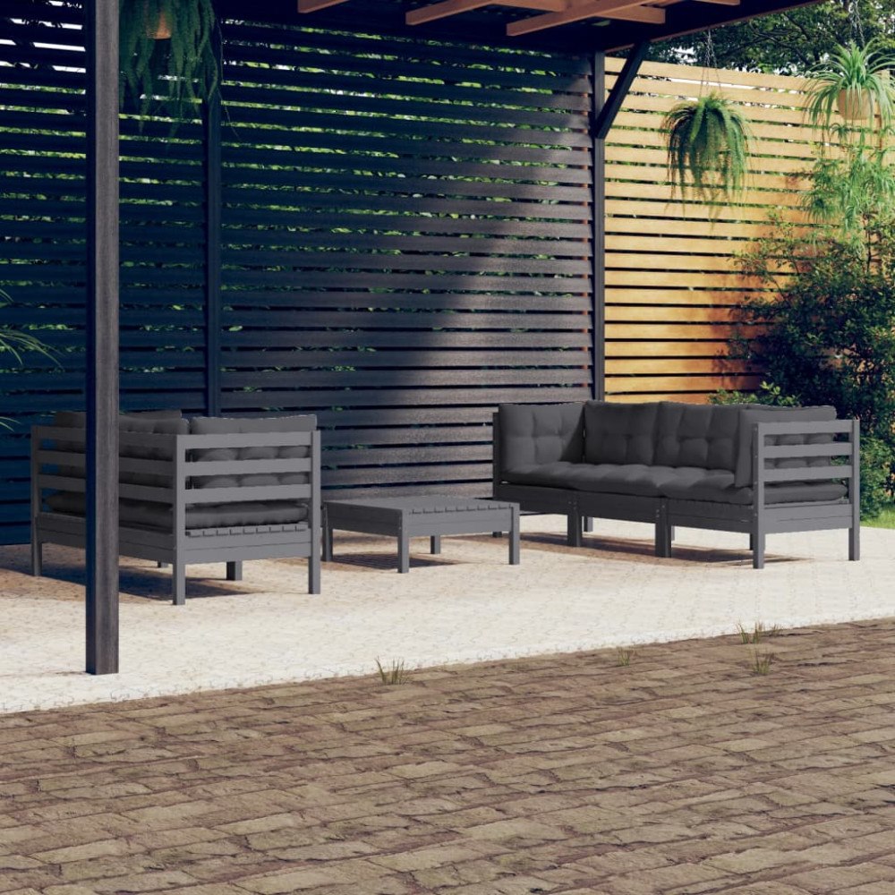 vidaXL Loungegrupp med antracit dynor 6 delar massiv furu