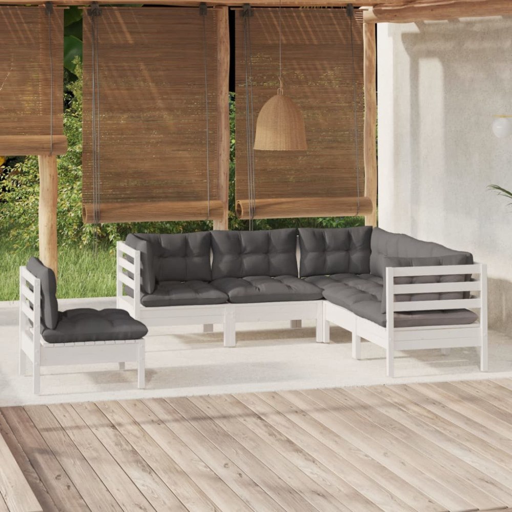 vidaXL Loungegrupp med dynor 5 delar vit massiv furu