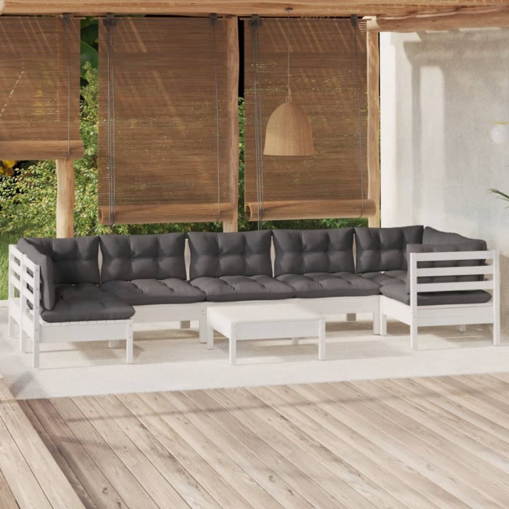 vidaXL Loungegrupp med dynor 8 delar vit massiv furu