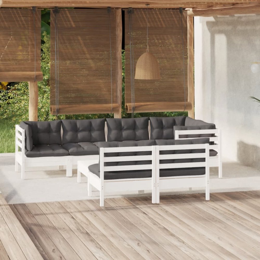 vidaXL Loungegrupp med dynor 8 delar vit massiv furu