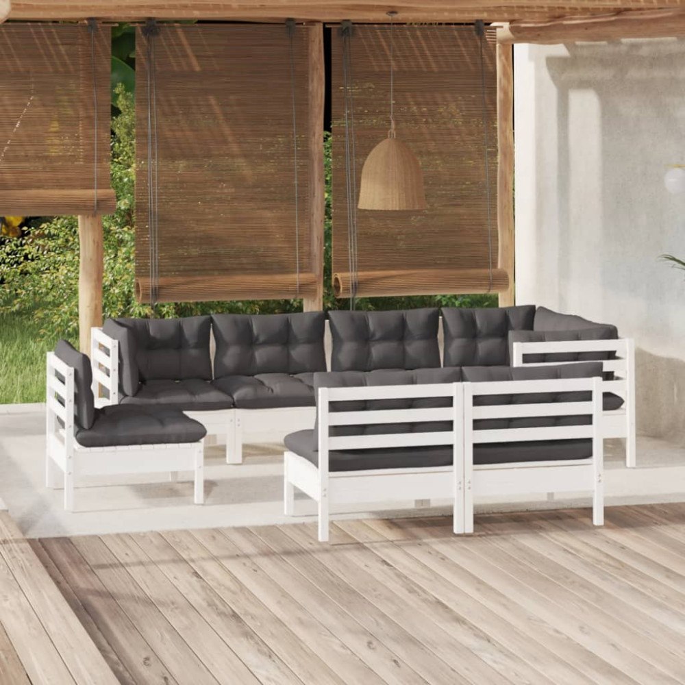 vidaXL Loungegrupp med dynor 8 delar vit massiv furu