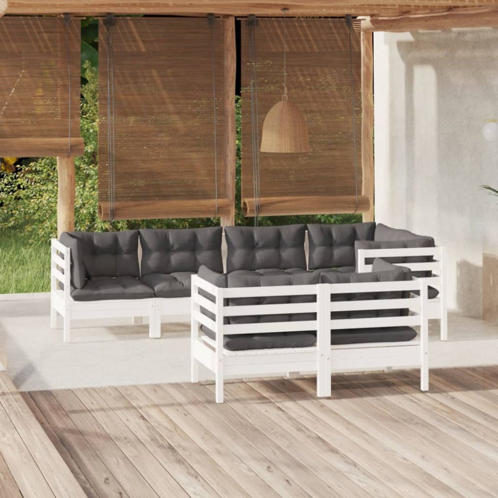 vidaXL Loungegrupp med dynor 7 delar vit massiv furu