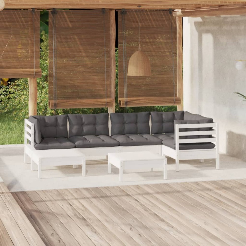 vidaXL Loungegrupp med dynor 7 delar vit massiv furu