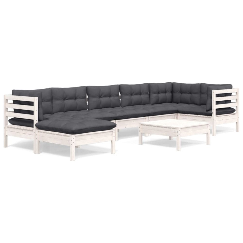 vidaXL Loungegrupp med dynor 8 delar vit massiv furu