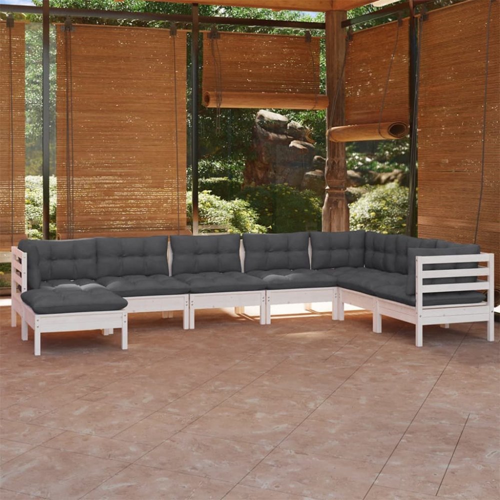 vidaXL Loungegrupp med dynor 8 delar vit massiv furu