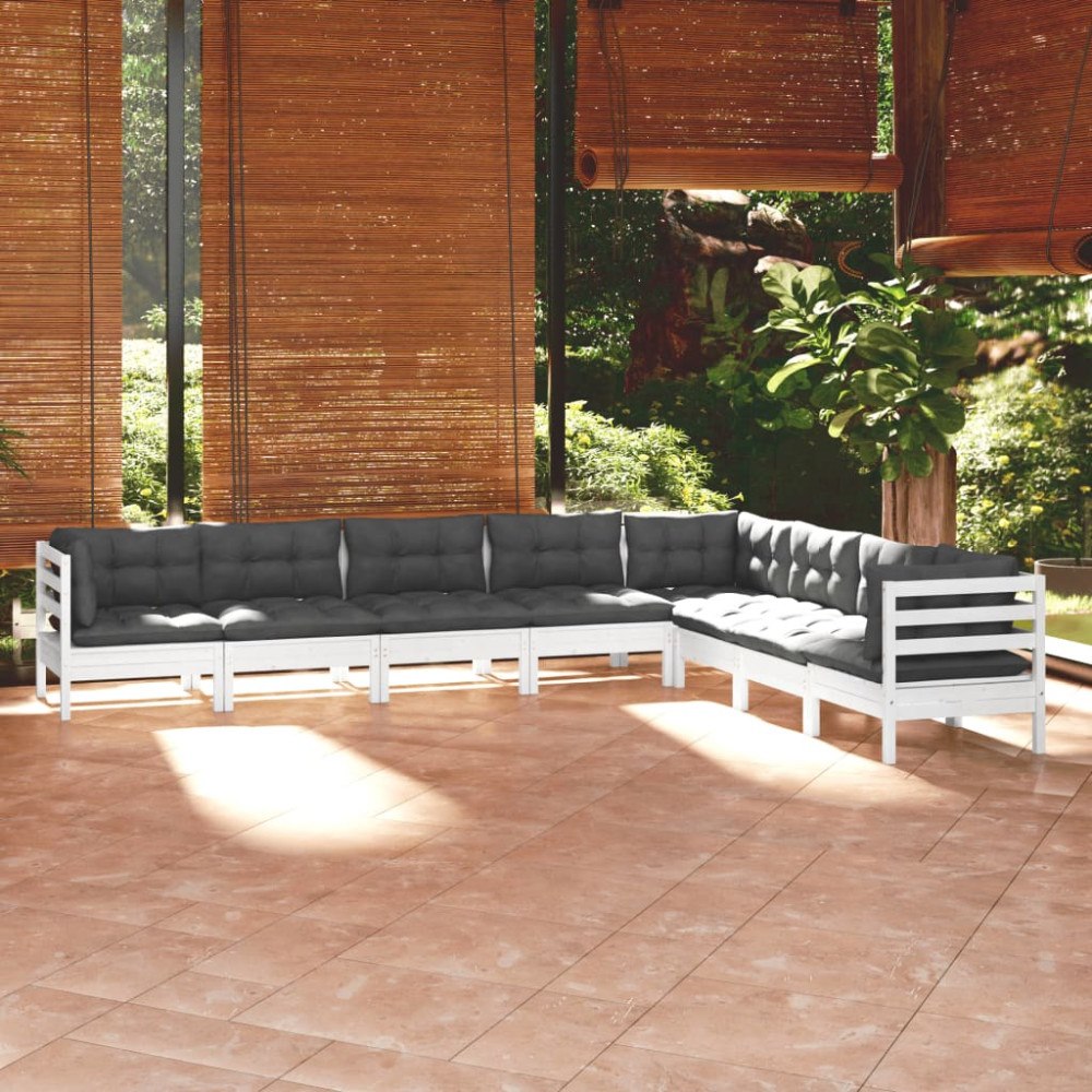 vidaXL Loungegrupp med dynor 8 delar vit massiv furu