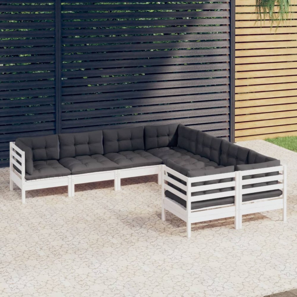 vidaXL Loungegrupp med dynor 8 delar vit massiv furu