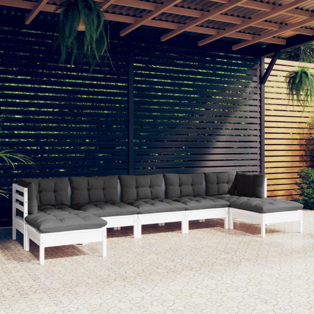 vidaXL Loungegrupp med dynor 7 delar vit massiv furu