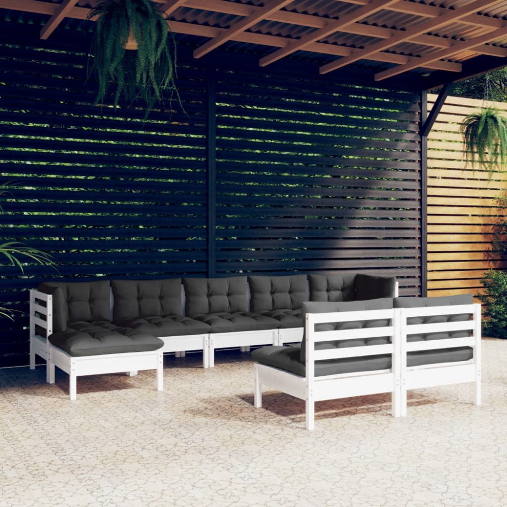 vidaXL Loungegrupp med dynor 9 delar vit massiv furu