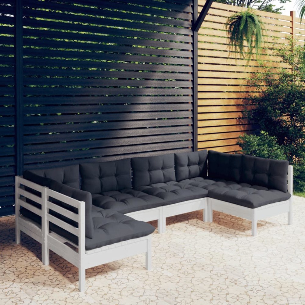 vidaXL Loungegrupp med dynor 6 delar vit massiv furu