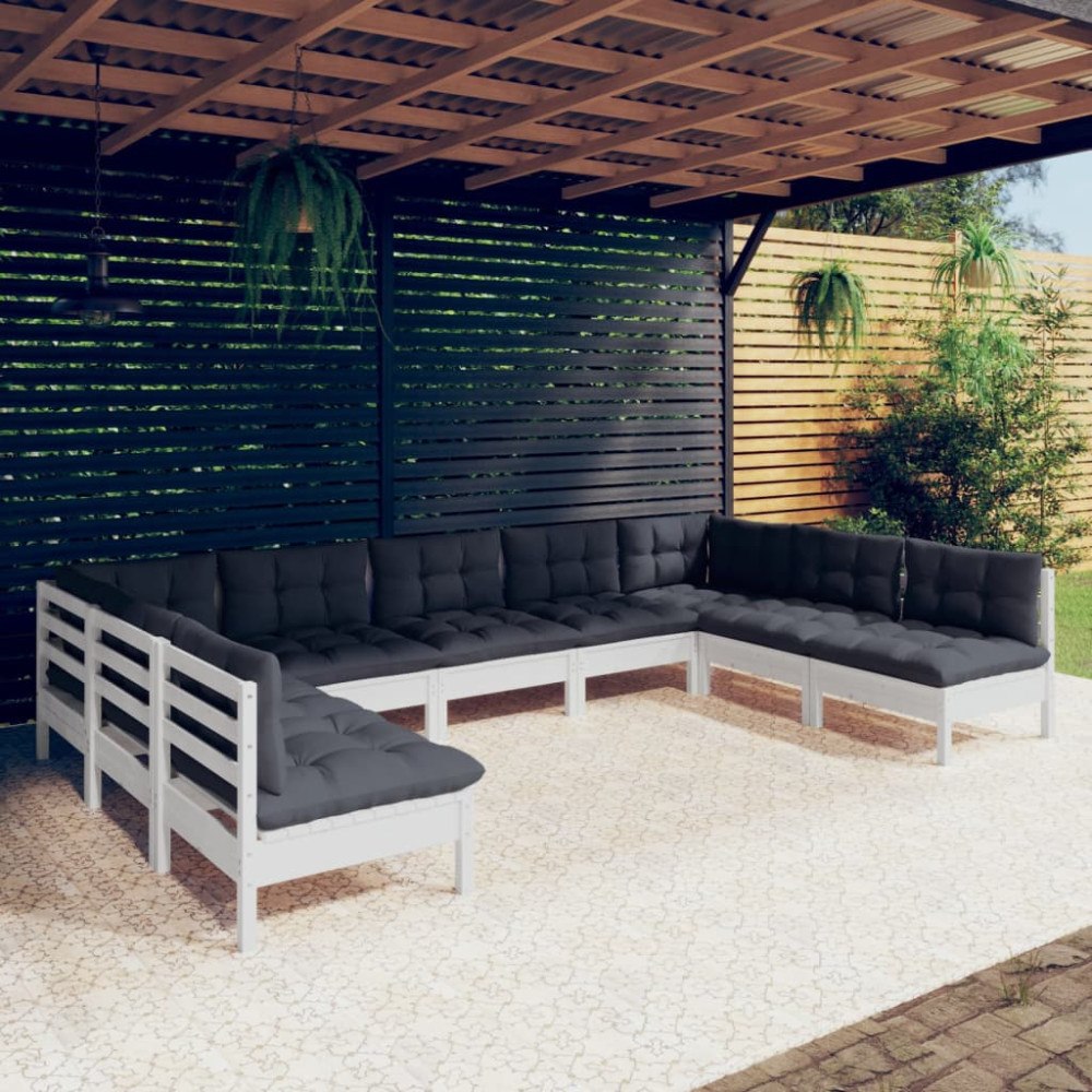 vidaXL Loungegrupp med dynor 9 delar vit massiv furu