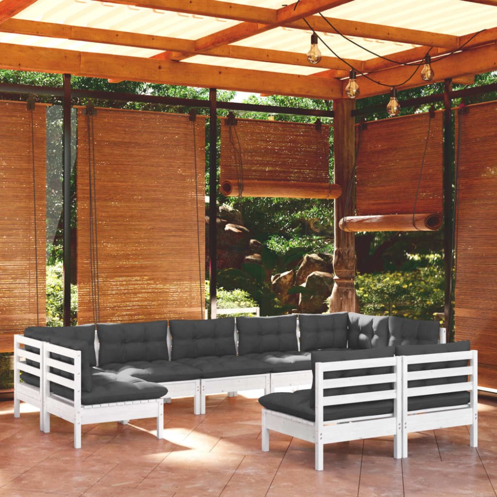 vidaXL Loungegrupp med dynor 9 delar vit massiv furu