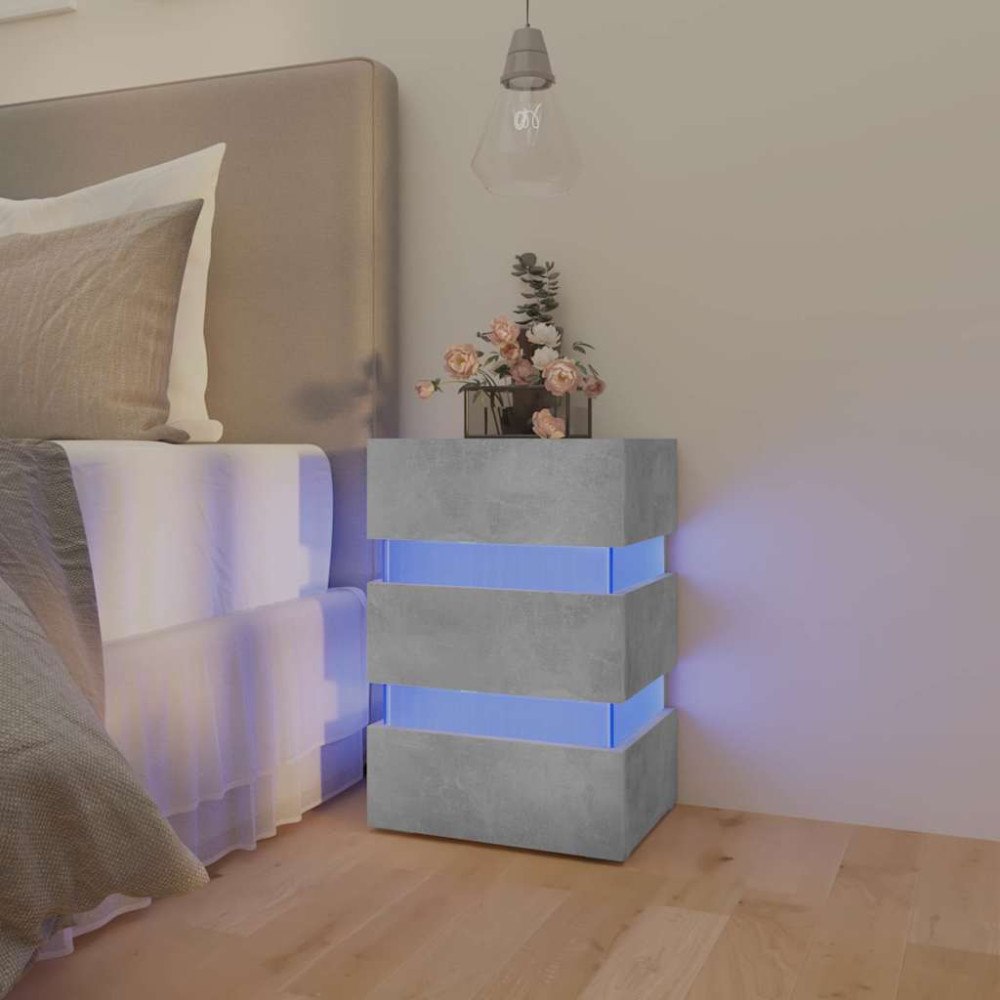 vidaXL Sängbord med LED betonggrå 45x35x67 cm konstruerat trä