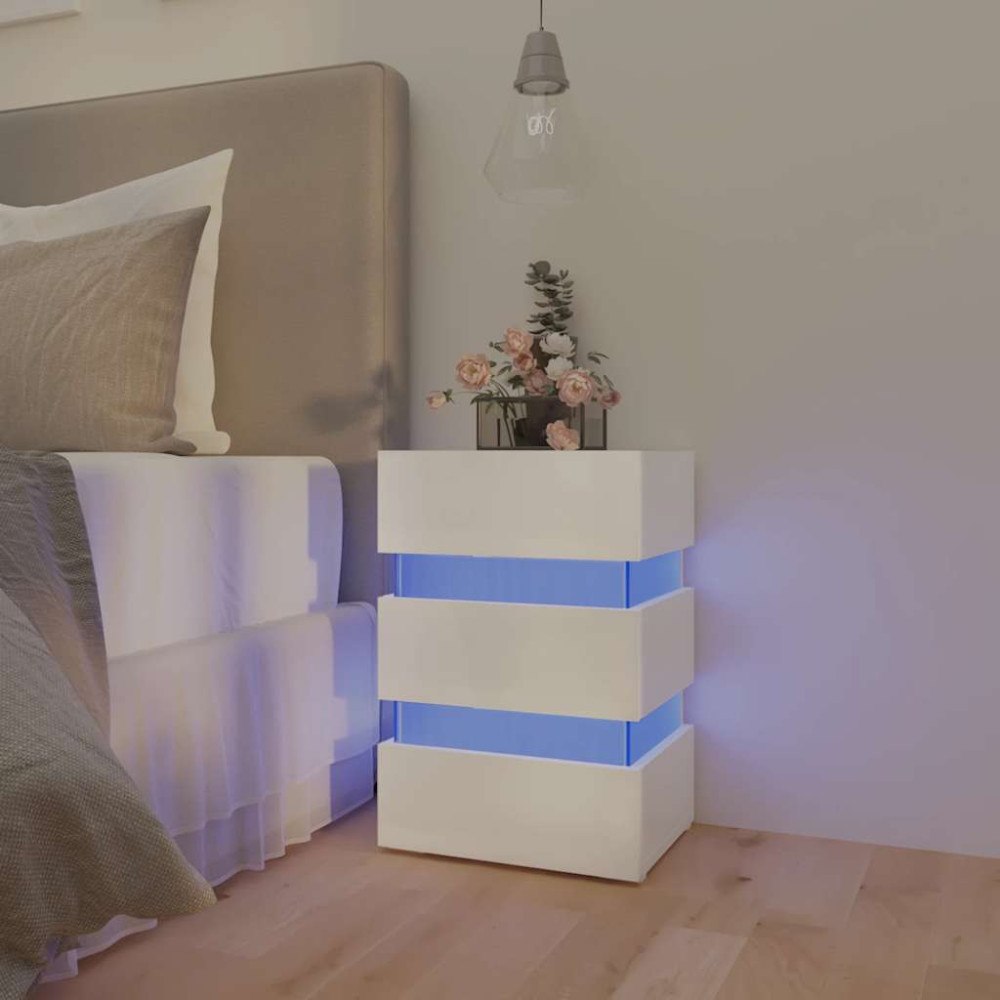 vidaXL Sängskåp LED vit högglans 45x35x67 cm konstruerat trä