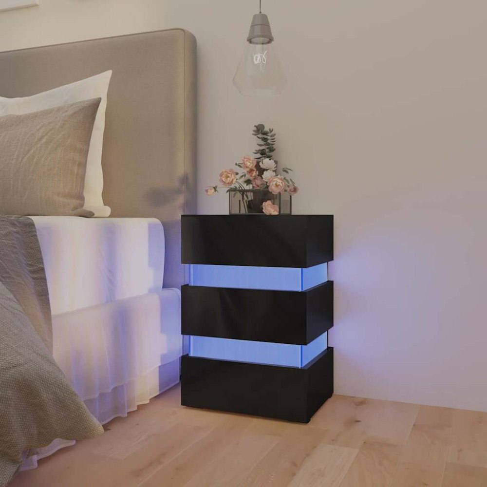 vidaXL Sängskåp LED svart högglans 45x35x67 cm konstruerat trä