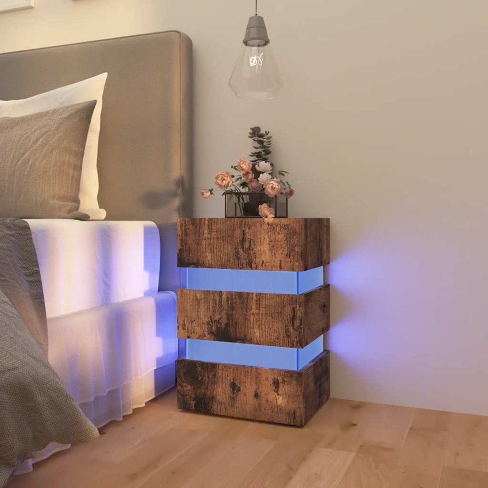 vidaXL Sängskåp LED rökfärgad ek 45x35x67 cm konstruerat trä