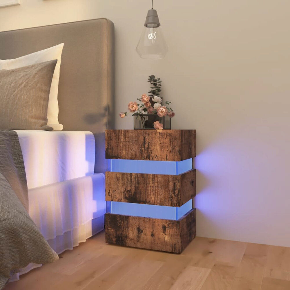 vidaXL Sängskåp LED rökfärgad ek 45x35x67 cm konstruerat trä