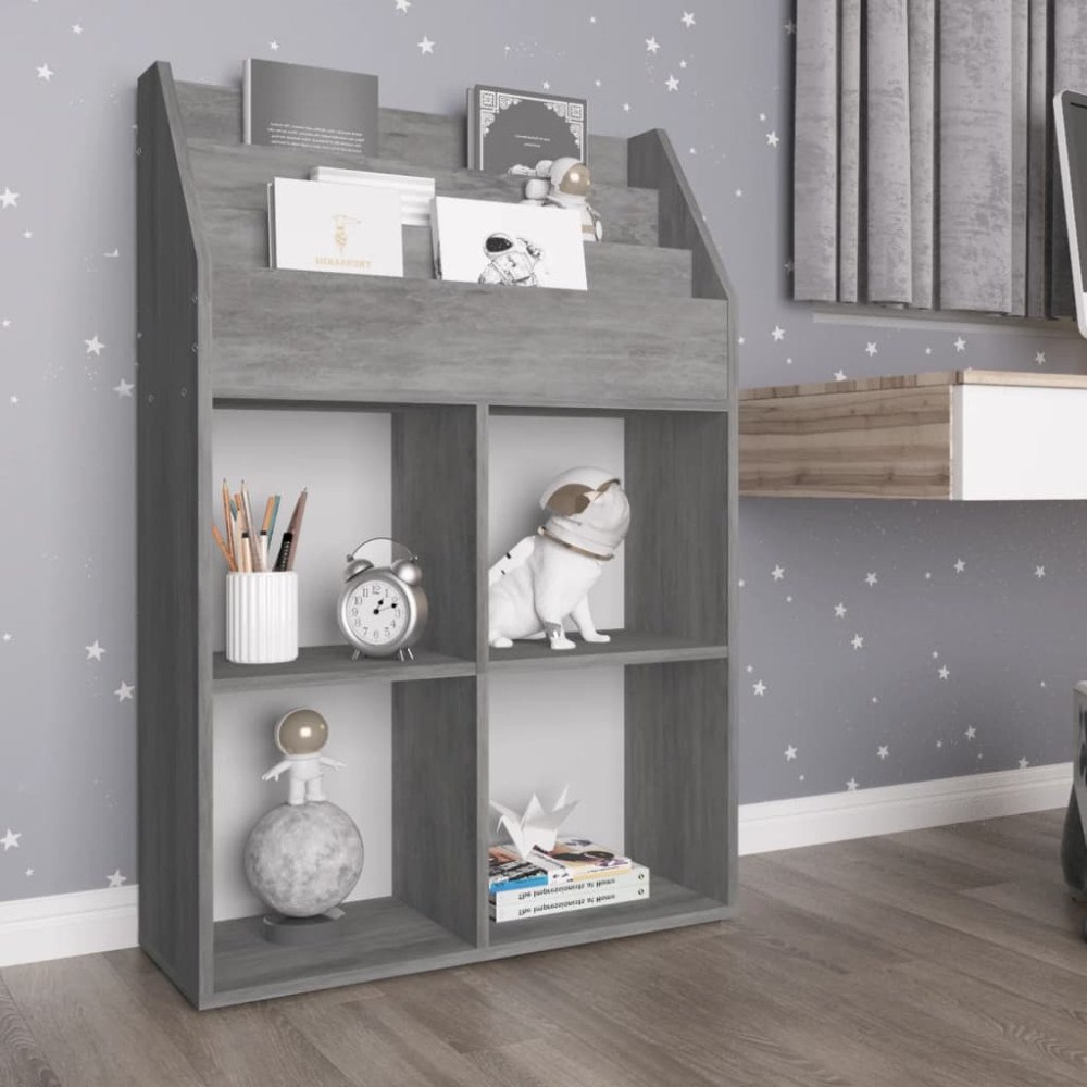 vidaXL Tidningsställ för barn betonggrå 71x30x114 cm konstruerat trä
