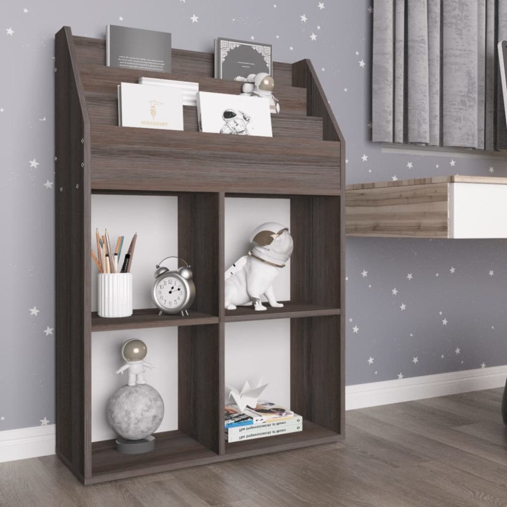 vidaXL Tidningsställ för barn grå 71x30x114 cm konstruerat trä