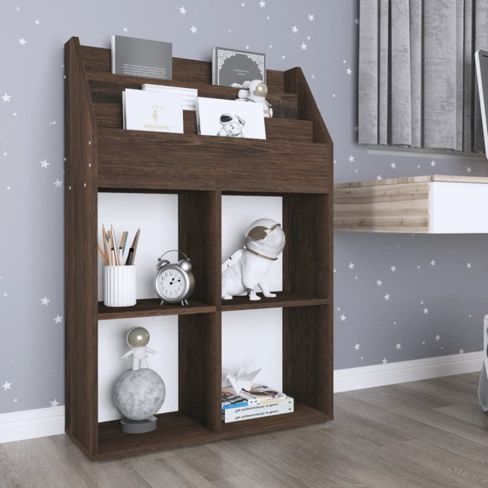 vidaXL Tidningsställ för barn rökig ek 71x30x114 cm konstruerat trä