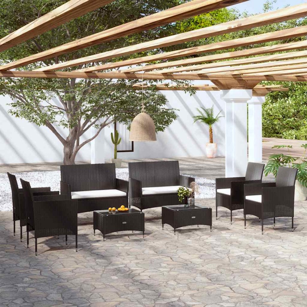 vidaXL Loungegrupp med dynor 8 delar konstrotting svart