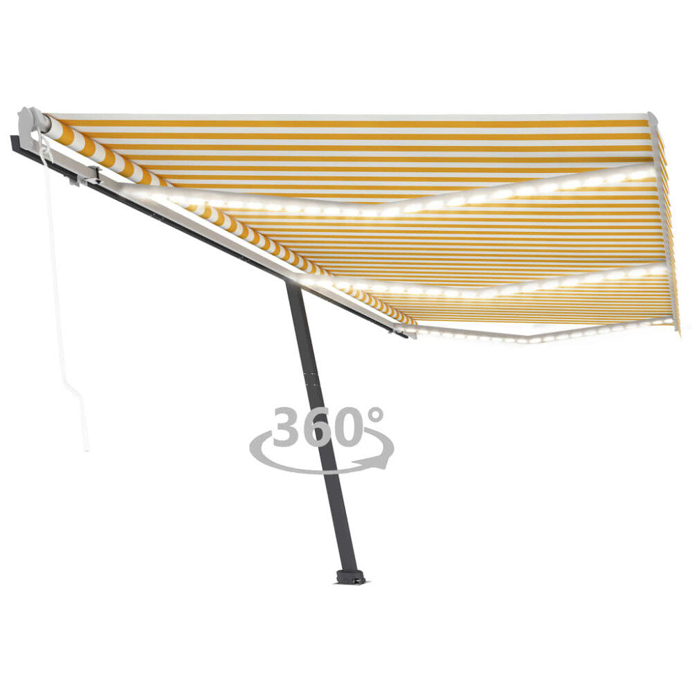vidaXL Automatisk markis med vindsensor & LED 600x350 cm gul/vit