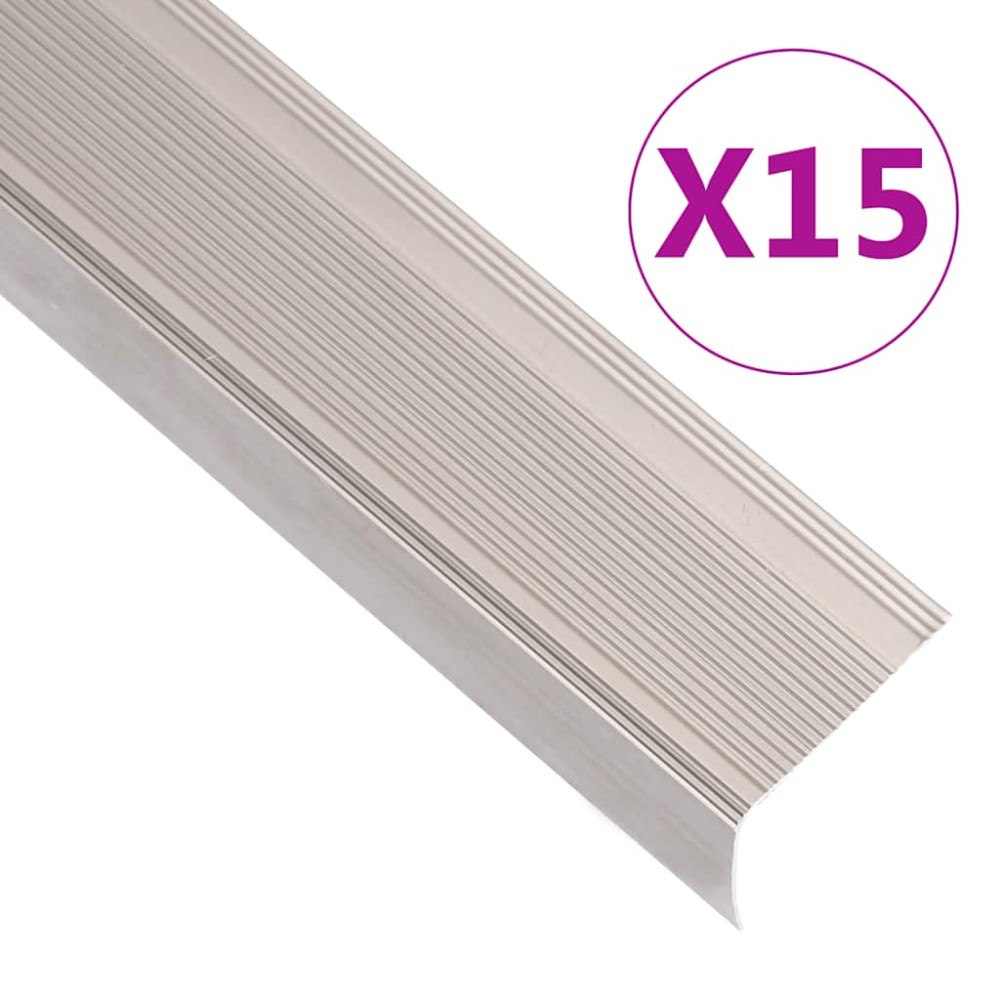 vidaXL Trappnosings i L-form 15 st aluminium 90 cm champagne