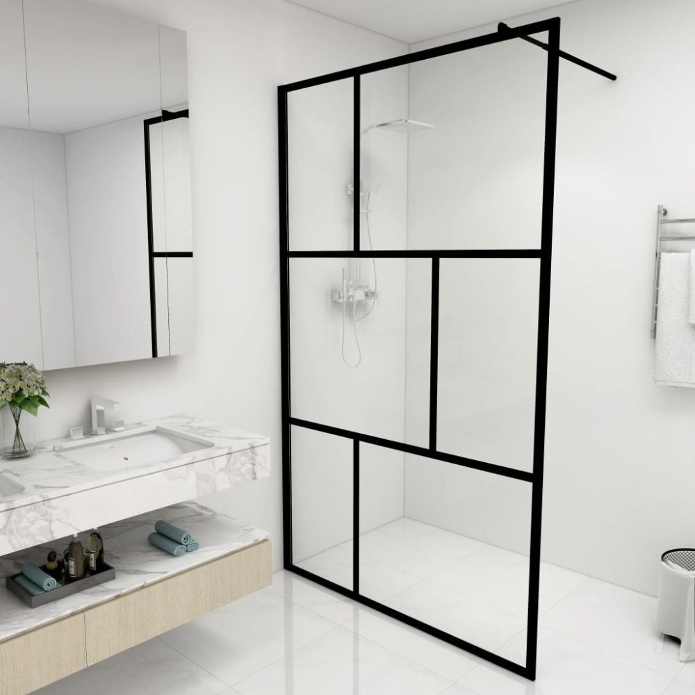 vidaXL Duschvägg med härdat glas svart 115x195 cm