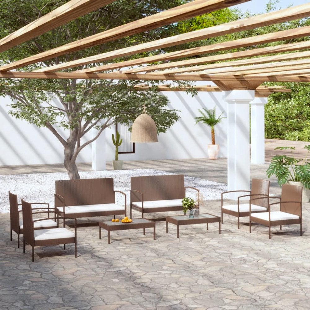 vidaXL Loungegrupp för trädgården med dynor 8 delar konstrotting brun