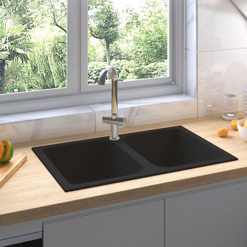 vidaXL köksvatten svart 760x480x184 mm granit