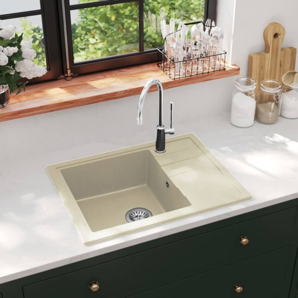 vidaXL Diskho med bräddavlopp oval beige granit