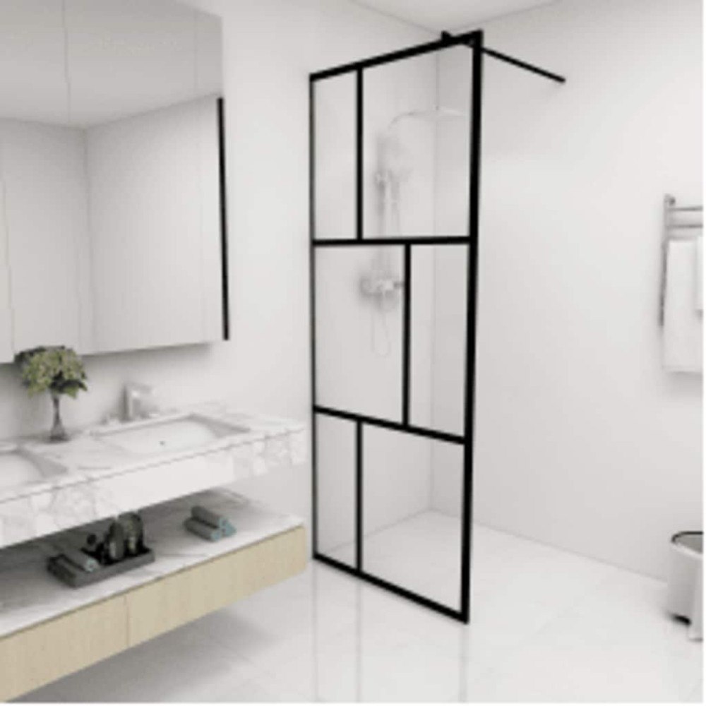 vidaXL Duschvägg till duschkabin härdat glas svart 80x195 cm