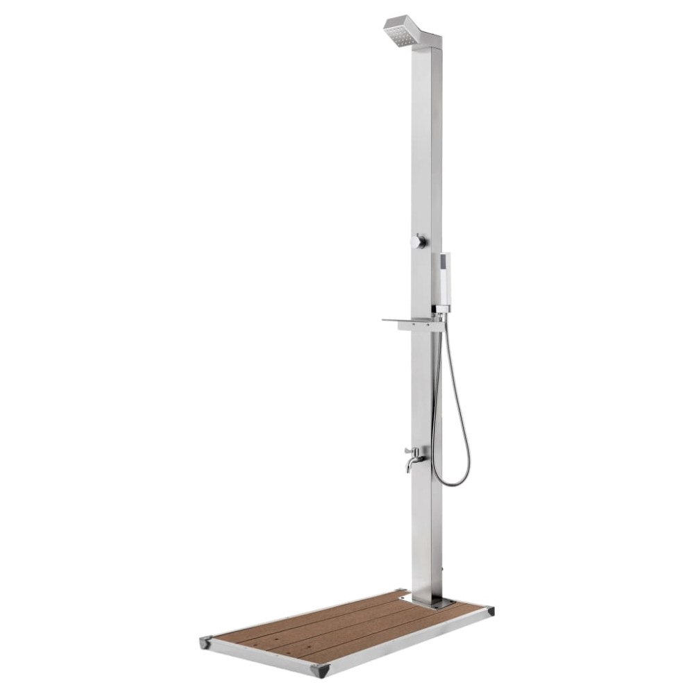 vidaXL Trädgårdsdusch med brunt golv 225 cm rostfritt stål