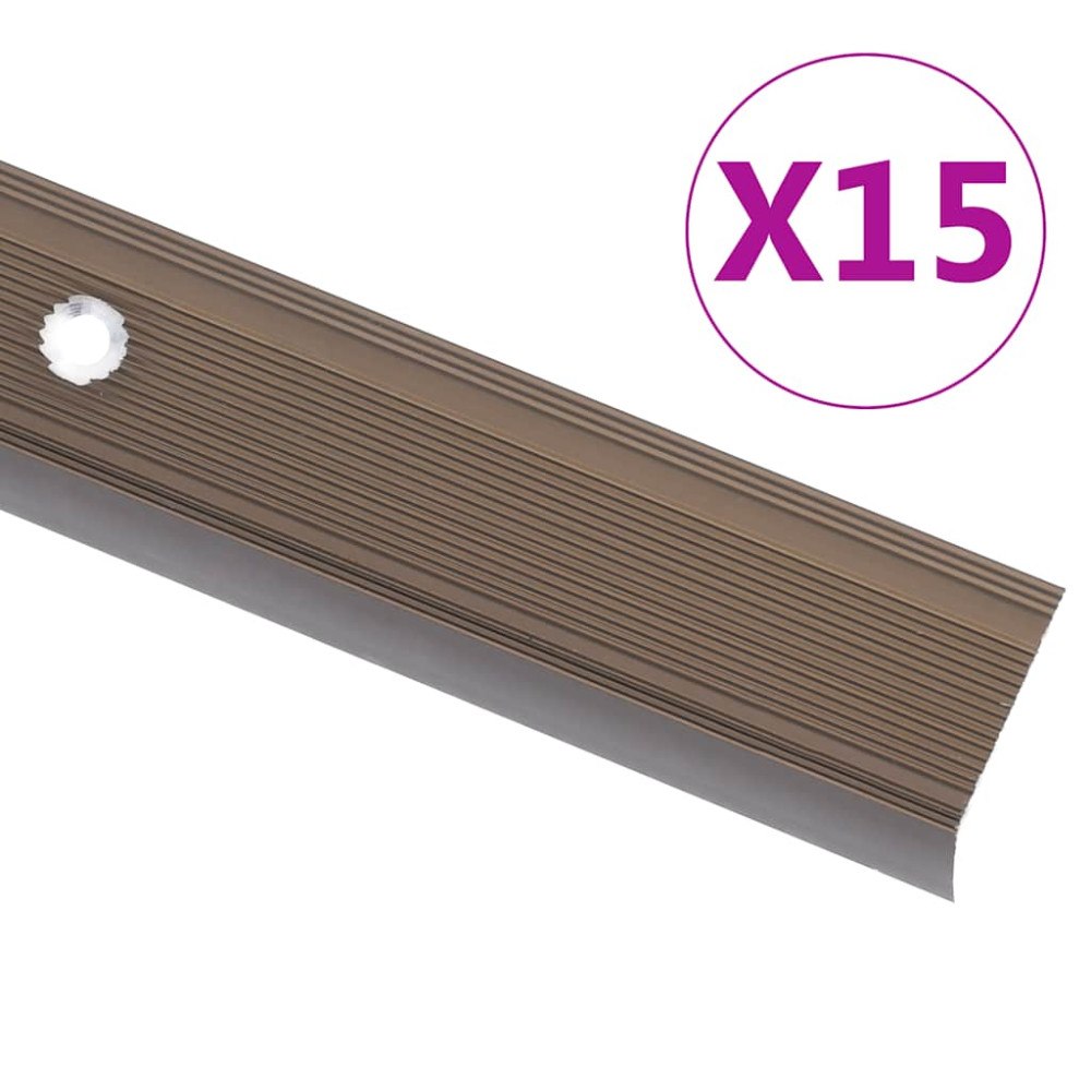 vidaXL Trappnosings i L-form 15 st aluminium 100 cm brun