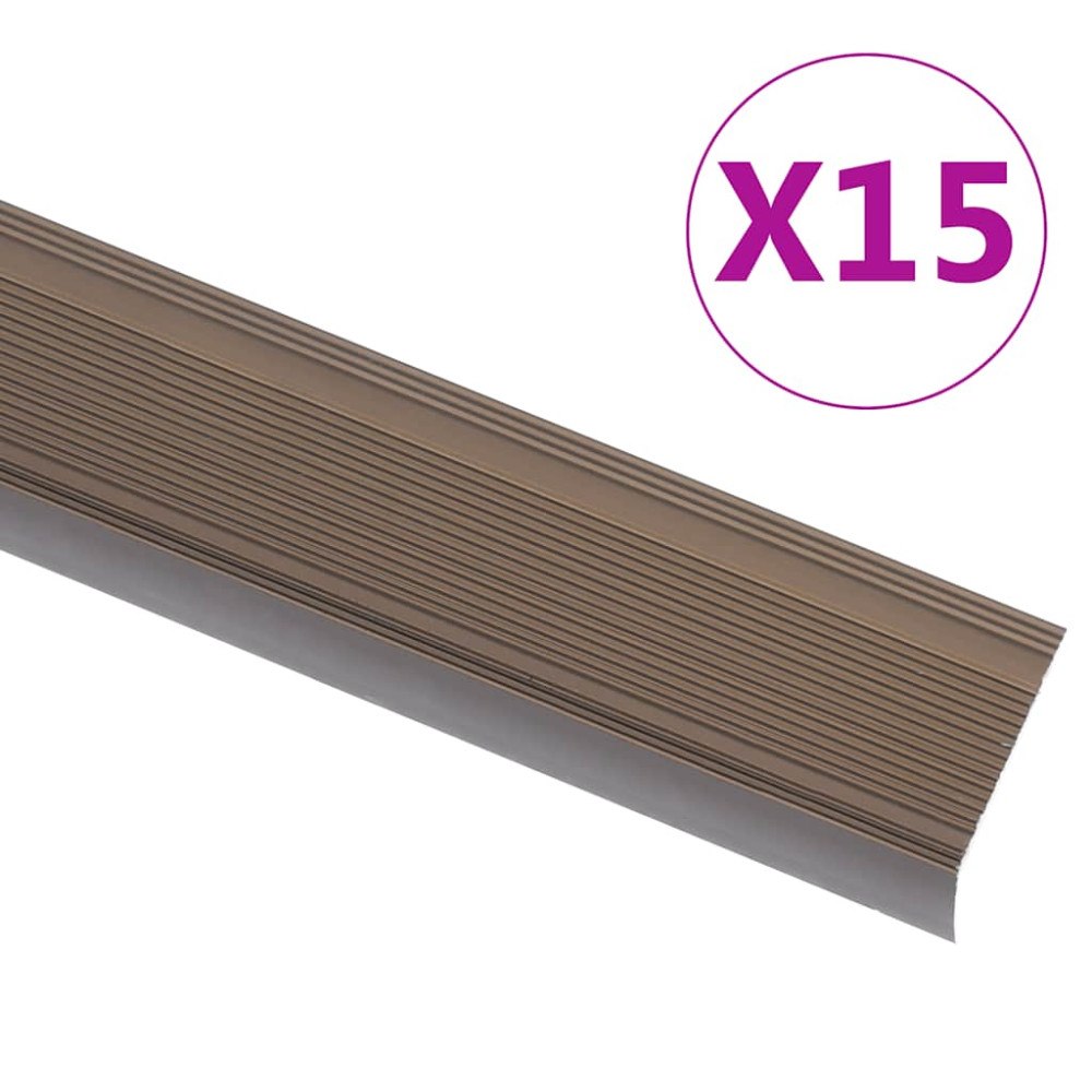 vidaXL Trappnosings i L-form 15 st aluminium 100 cm brun