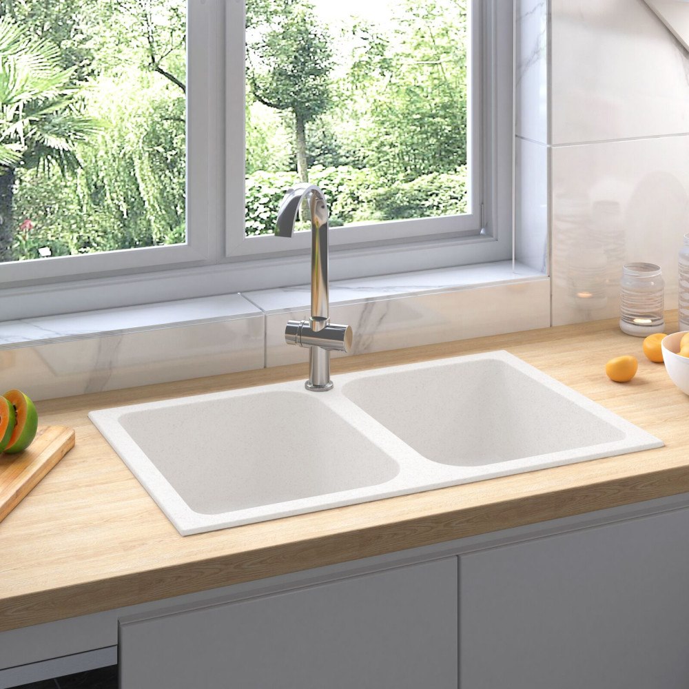 vidaXL Kökssink Vit 760x480x184 mm Granit