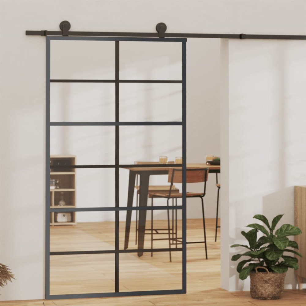 vidaXL Skjutdörr med beslagset ESG glas och aluminium 102x205 cm