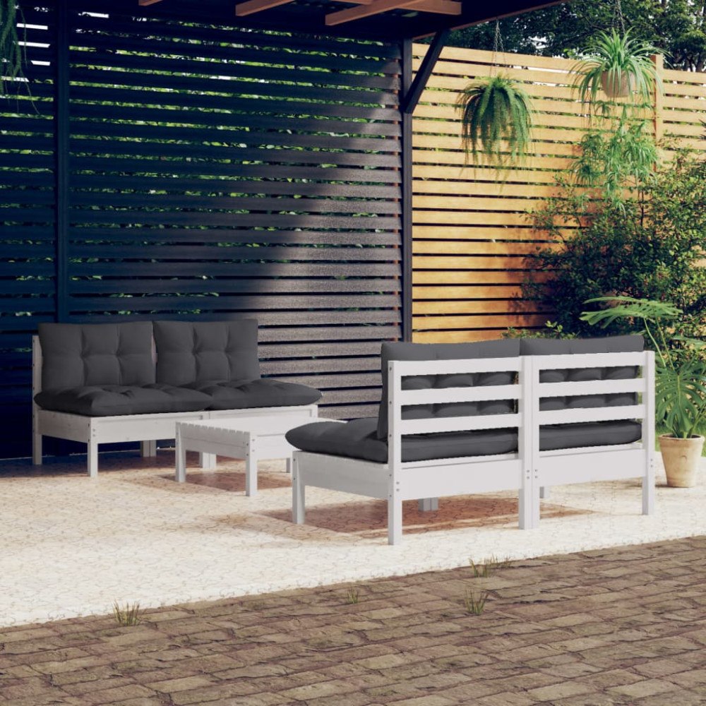 vidaXL Loungegrupp med antracit dynor 5 delar massiv furu