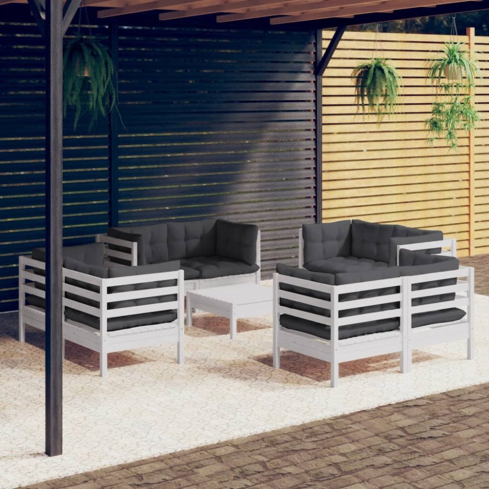 vidaXL Loungegrupp med antracit dynor 9 delar massiv furu