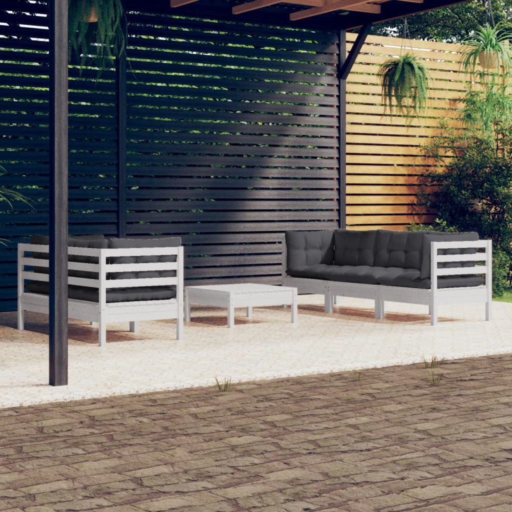vidaXL Loungegrupp med antracit dynor 6 delar massiv furu