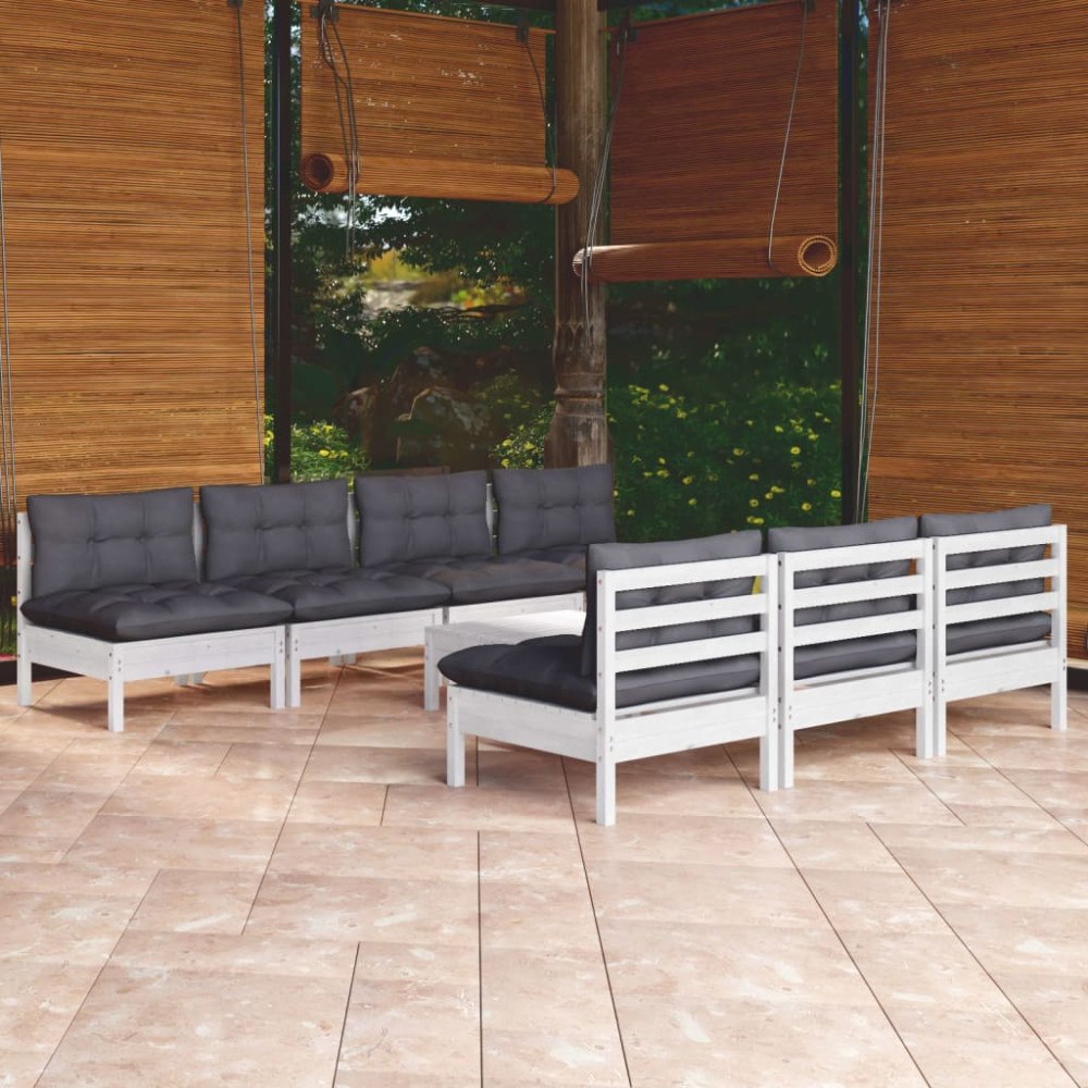 vidaXL Loungegrupp med antracit dynor 8 delar massiv furu