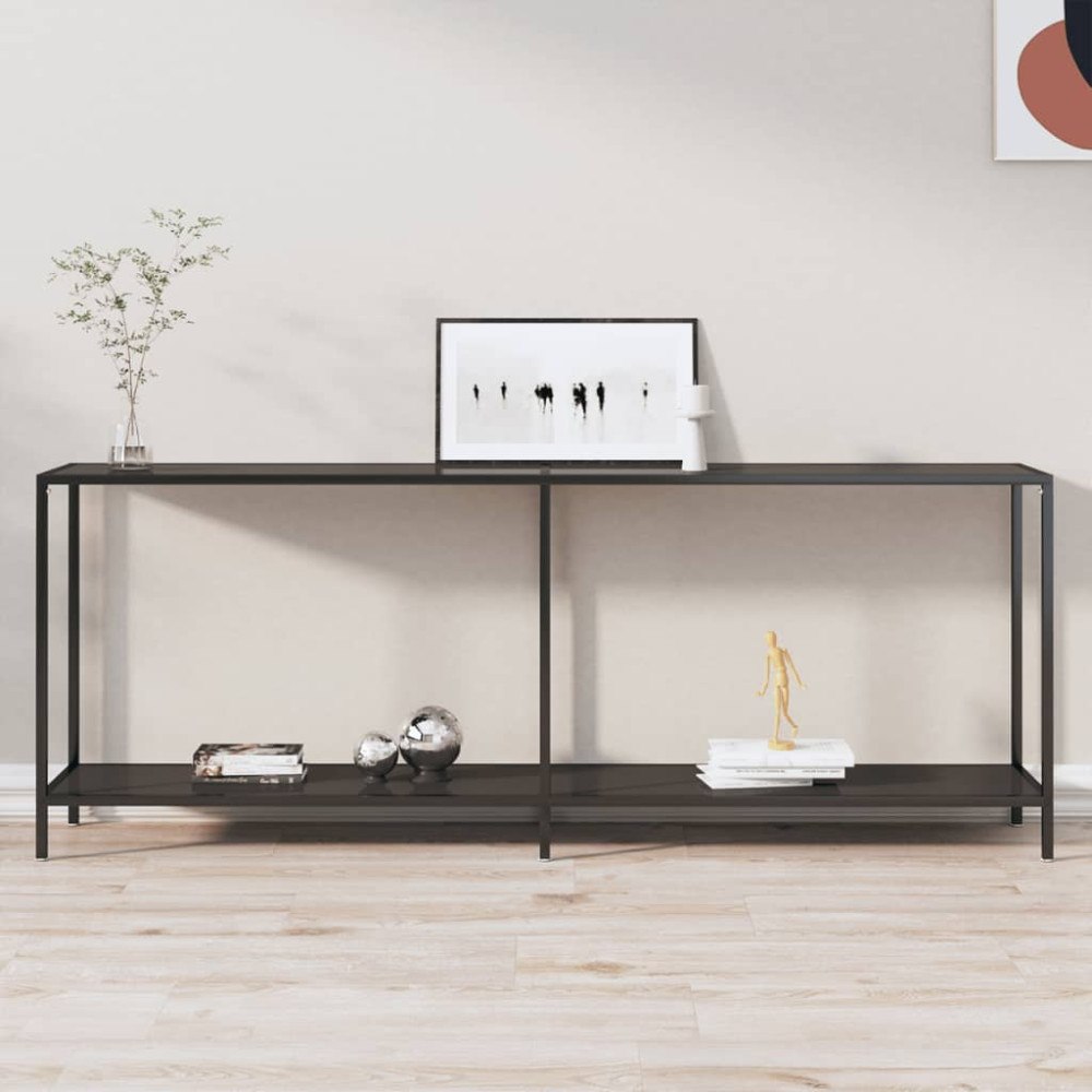 vidaXL Konsolbord svart 200x35x75,5 cm härdat glas