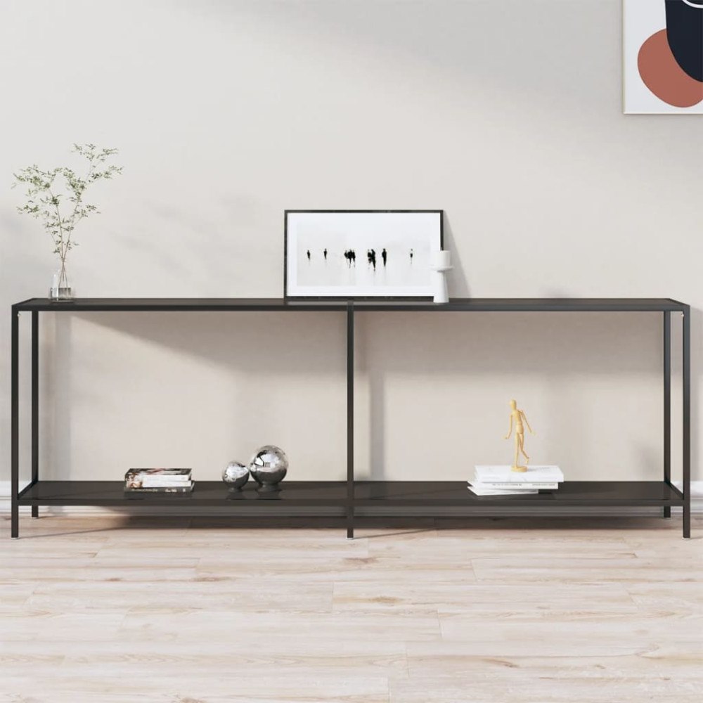 vidaXL Konsolbord svart 220x35x75,5 cm härdat glas