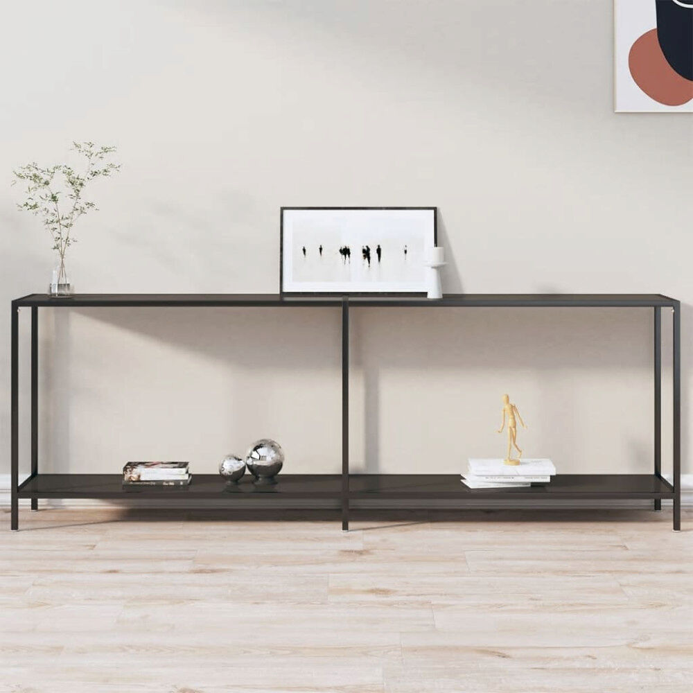 vidaXL Konsolbord svart 220x35x75,5 cm härdat glas