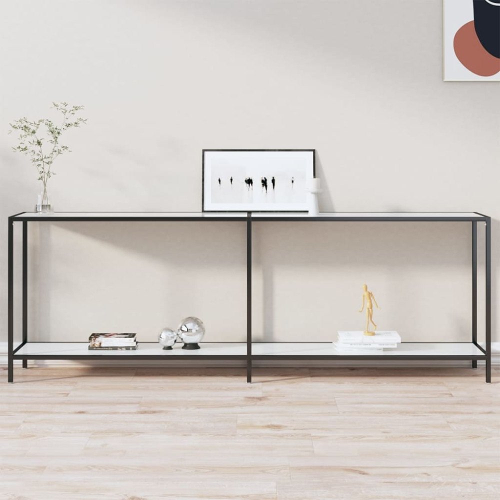 vidaXL Konsolbord vit 220x35x75,5 cm härdat glas