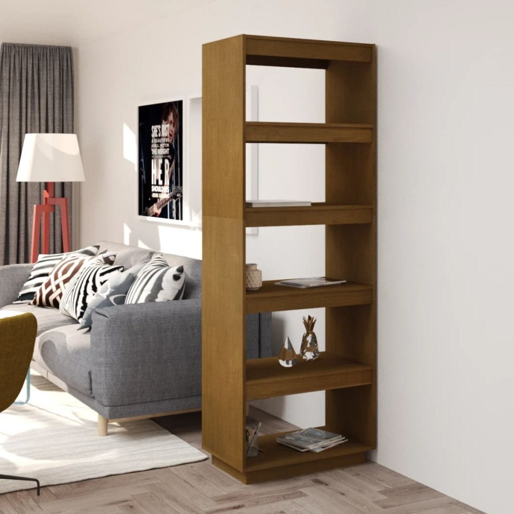 vidaXL Bokhylla/Rumsavdelare honungsbrun 60x35x167 cm massiv furu