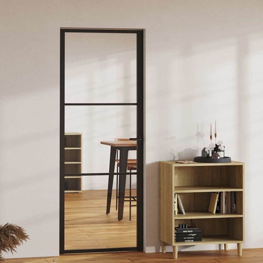 vidaXL Innerdörr ESG-glas och aluminium 76x201,5 cm svart