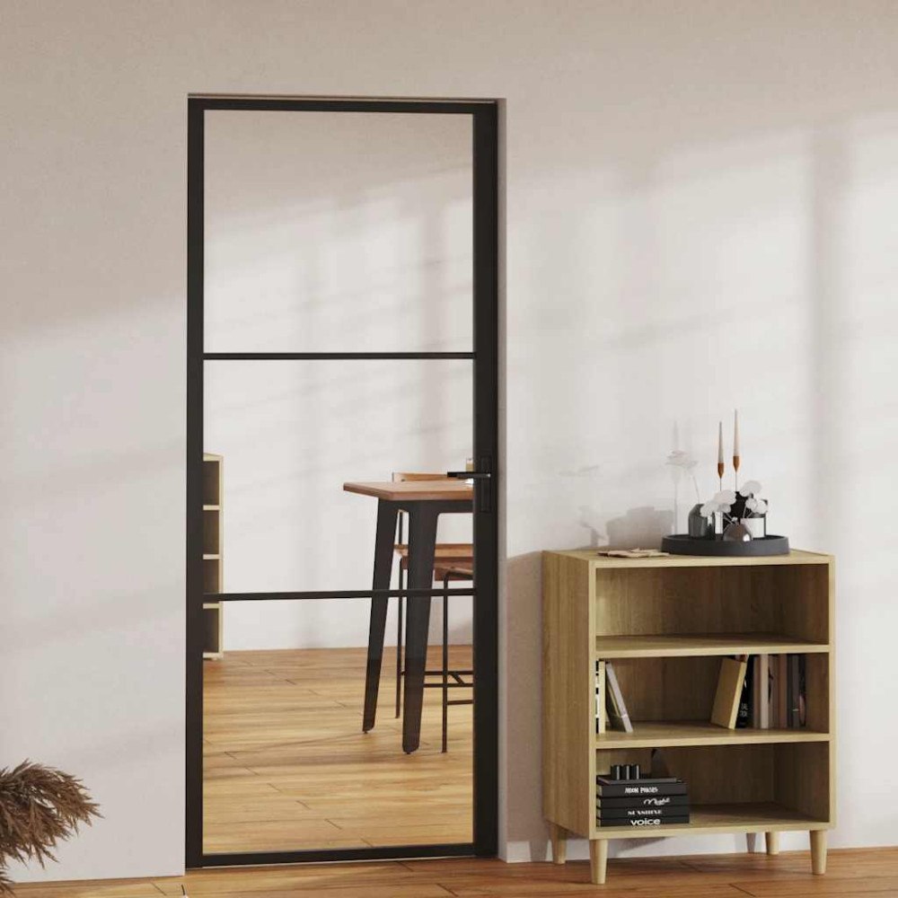 vidaXL Innerdörr ESG-glas och aluminium 83x201,5 cm svart