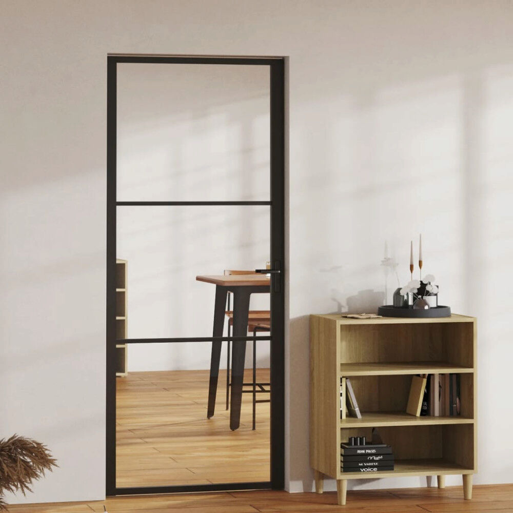 vidaXL Innerdörr ESG-glas och aluminium 83x201,5 cm svart